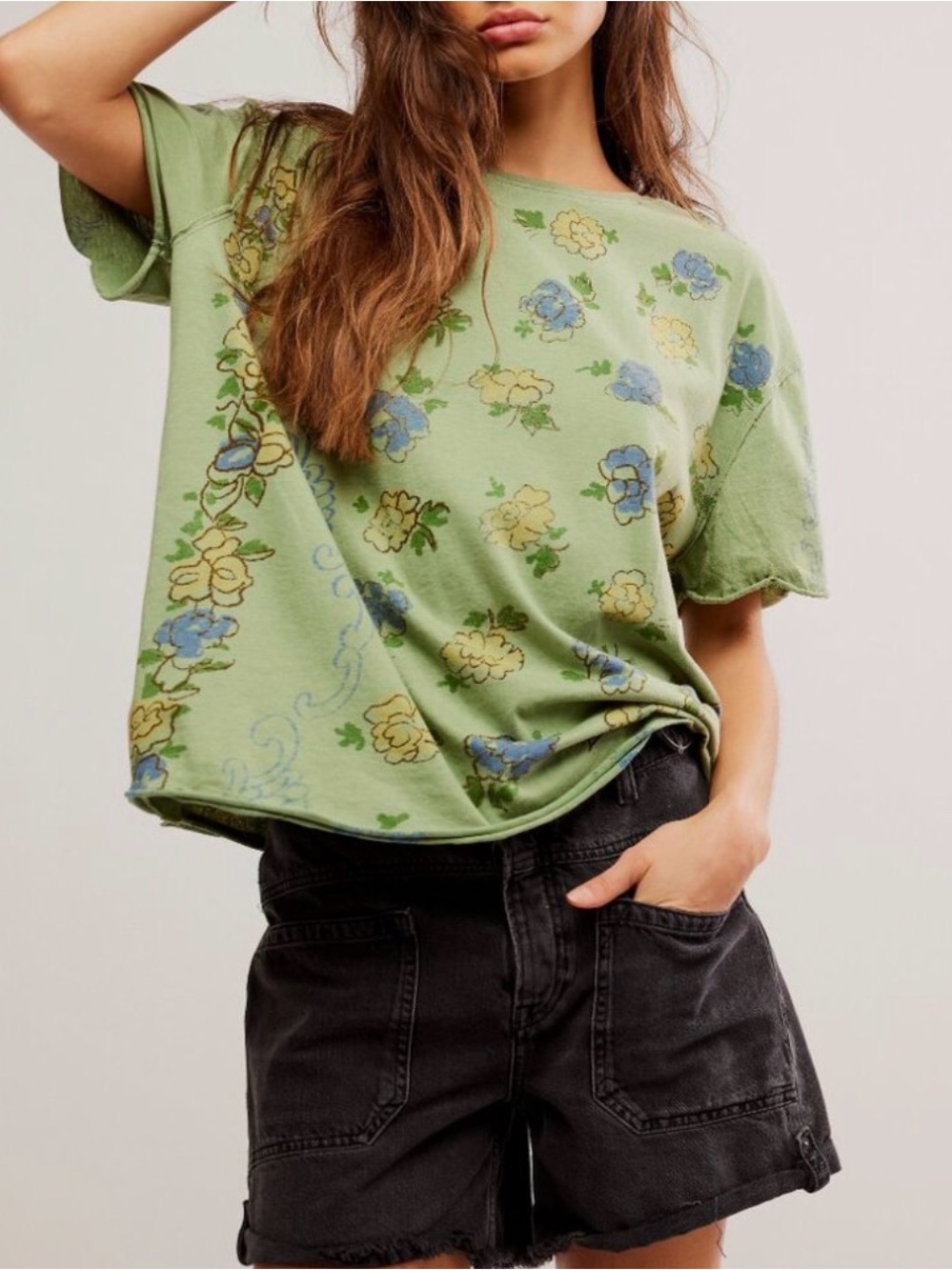 FREE PEOPLE We The Free Nina Boheme Printed Tee / Green Combo